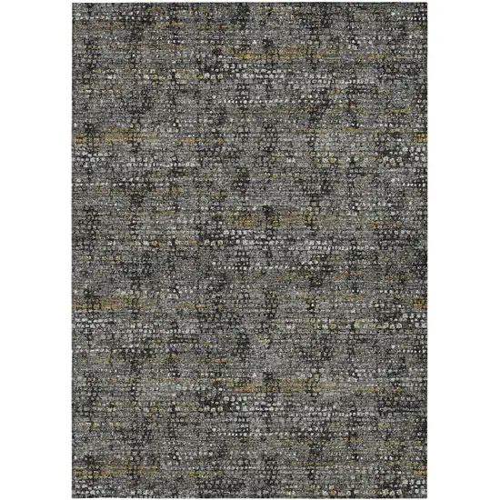 Black And Graphite Abstract Washable Indoor Outdoor Area Rug Photo 3
