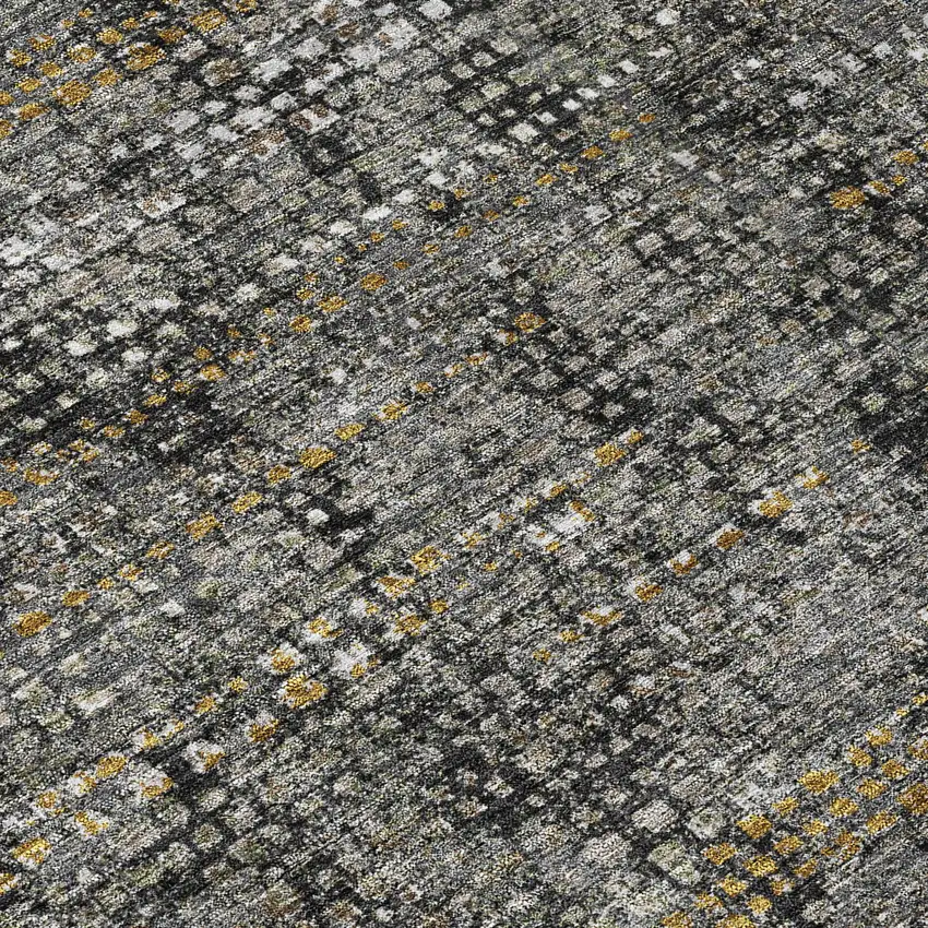 Black And Graphite Abstract Washable Indoor Outdoor Area Rug Photo 5