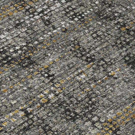 Black And Graphite Abstract Washable Indoor Outdoor Area Rug Photo 5
