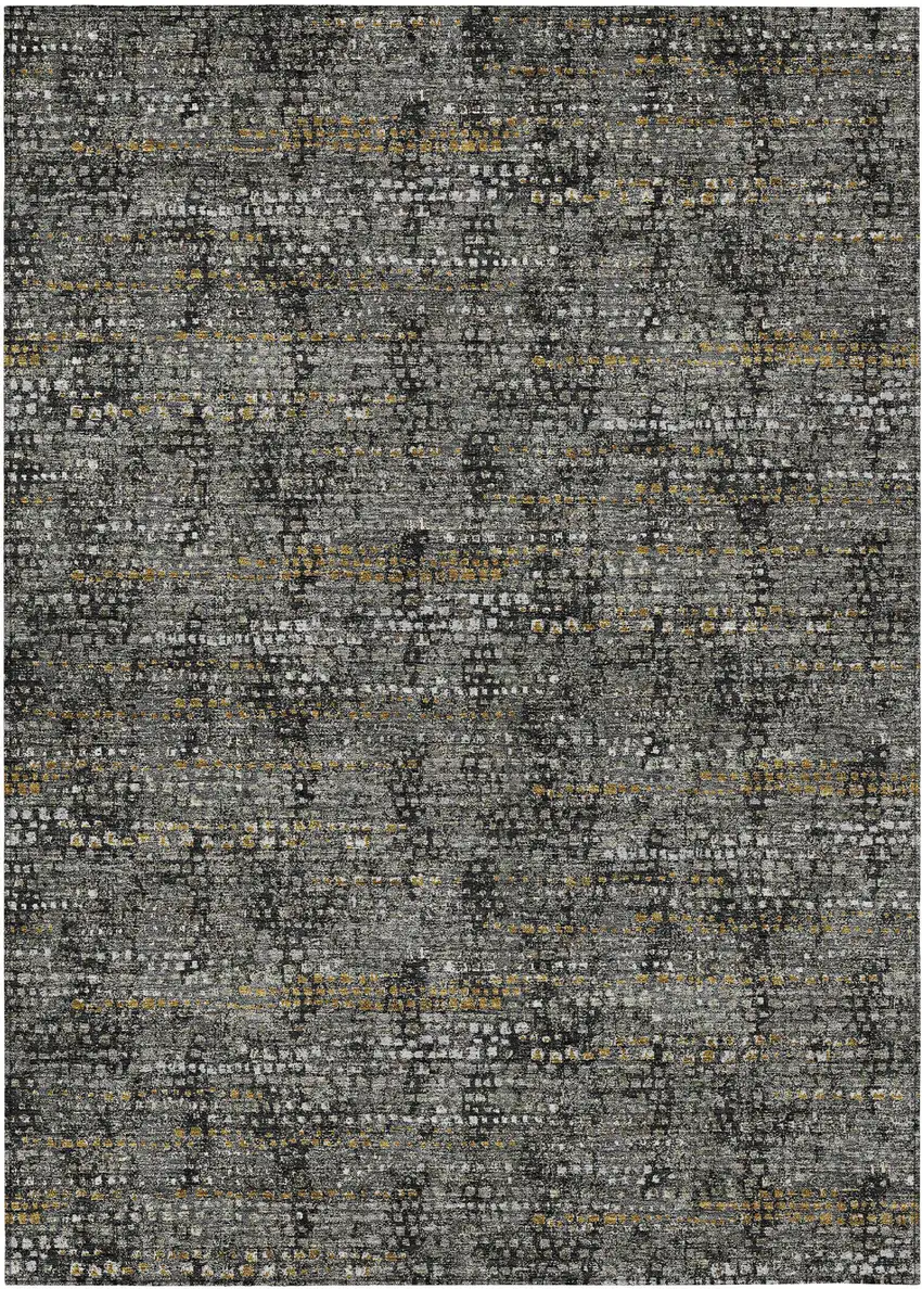 Black And Graphite Abstract Washable Indoor Outdoor Area Rug Photo 1