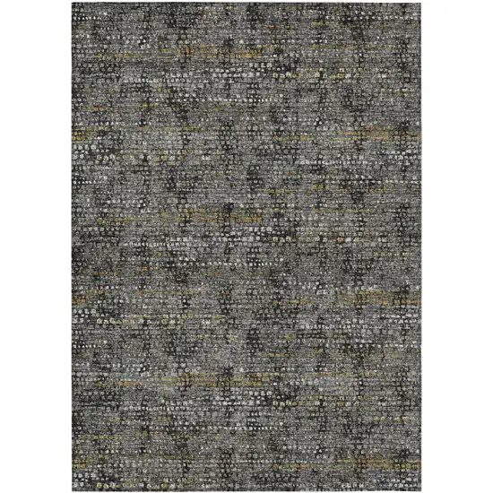 Black And Graphite Abstract Washable Indoor Outdoor Area Rug Photo 1