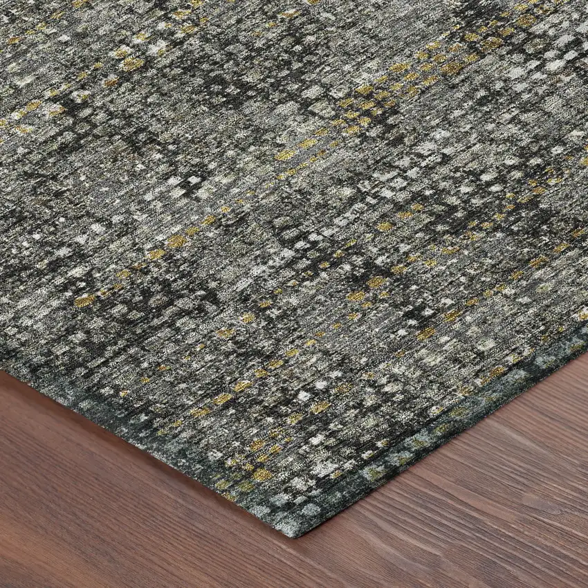 Black And Graphite Abstract Washable Indoor Outdoor Area Rug Photo 4