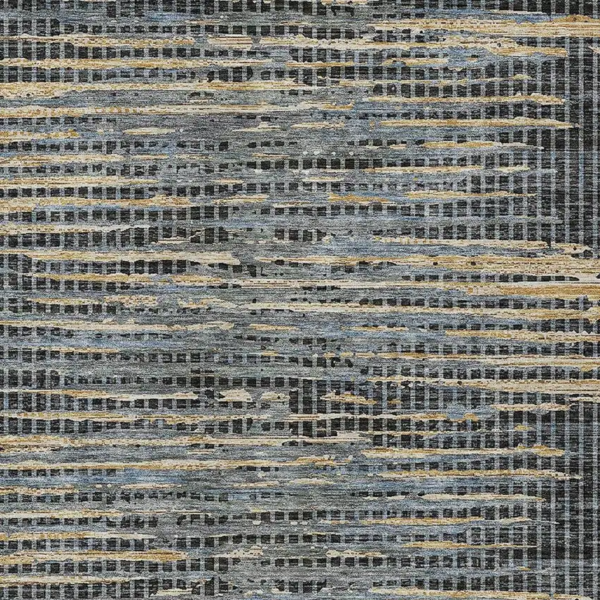 Black And Graphite Abstract Washable Indoor Outdoor Area Rug Photo 2