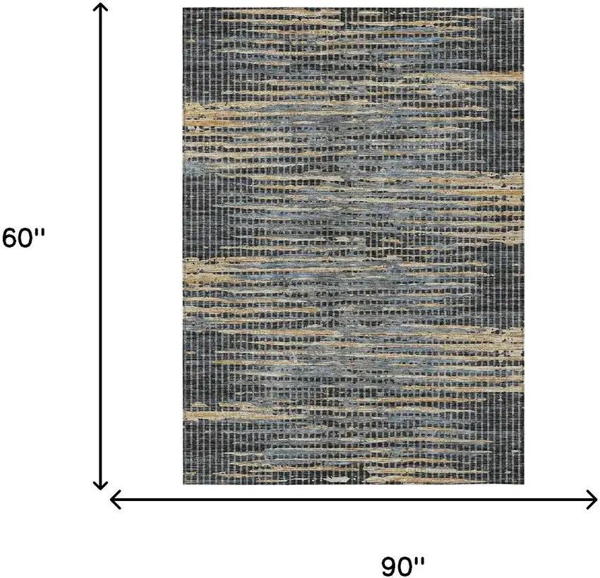 Black And Graphite Abstract Washable Indoor Outdoor Area Rug Photo 6