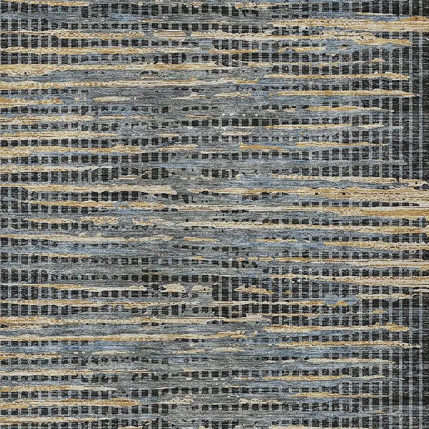 Black And Graphite Abstract Washable Indoor Outdoor Area Rug Photo 2