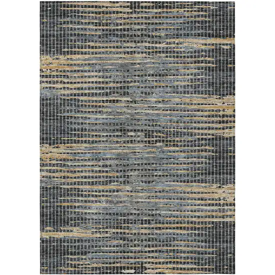 Black And Graphite Abstract Washable Indoor Outdoor Area Rug Photo 1