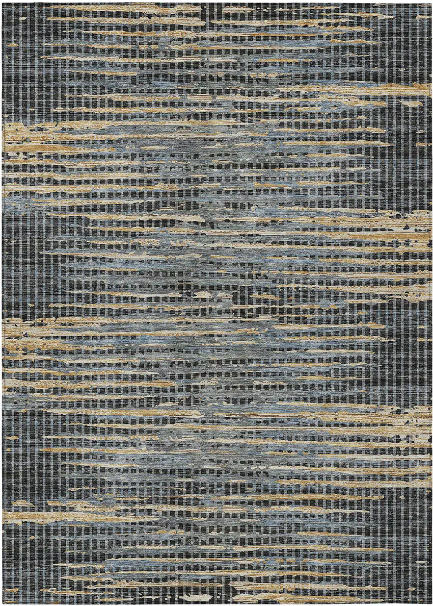 Black And Graphite Abstract Washable Indoor Outdoor Area Rug Photo 1