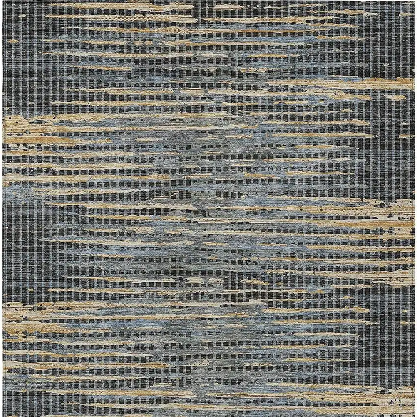 Black And Graphite Abstract Washable Indoor Outdoor Area Rug Photo 3
