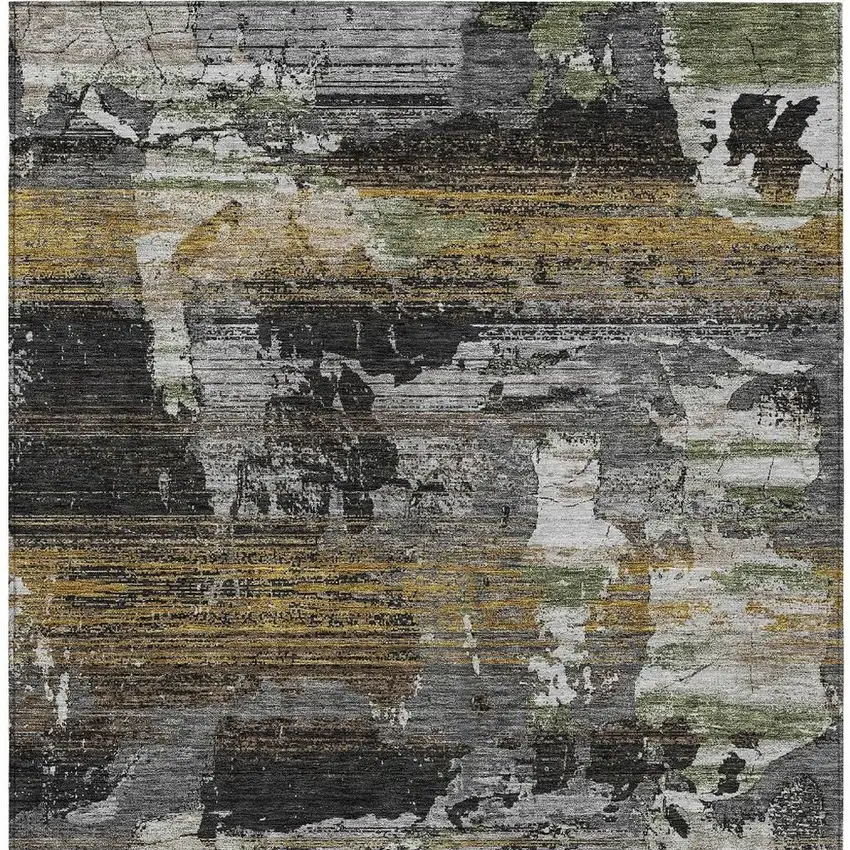 Black And Graphite Abstract Washable Indoor Outdoor Area Rug Photo 3