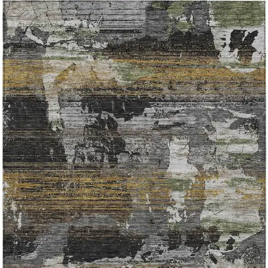 Black And Graphite Abstract Washable Indoor Outdoor Area Rug Photo 3