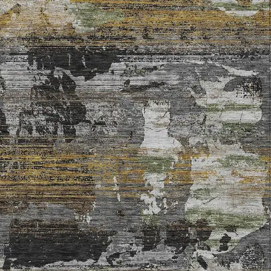 Black And Graphite Abstract Washable Indoor Outdoor Area Rug Photo 2