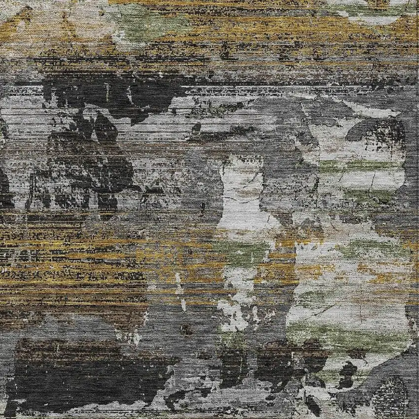 Black And Graphite Abstract Washable Indoor Outdoor Area Rug Photo 2