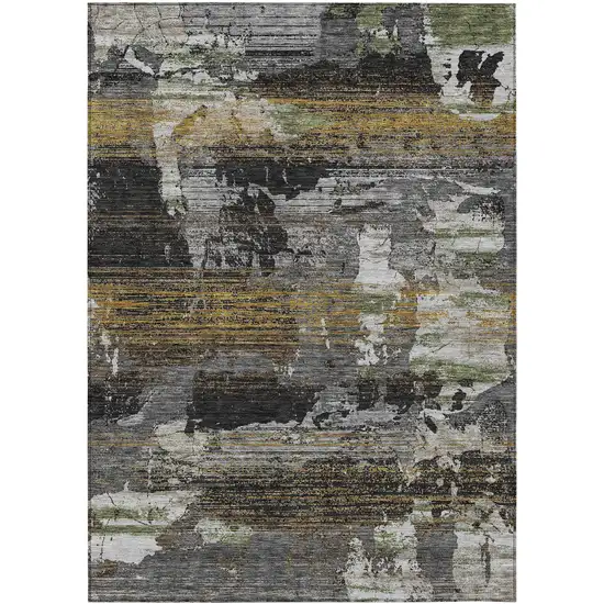 Black And Graphite Abstract Washable Indoor Outdoor Area Rug Photo 1