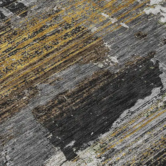 Black And Graphite Abstract Washable Indoor Outdoor Area Rug Photo 5