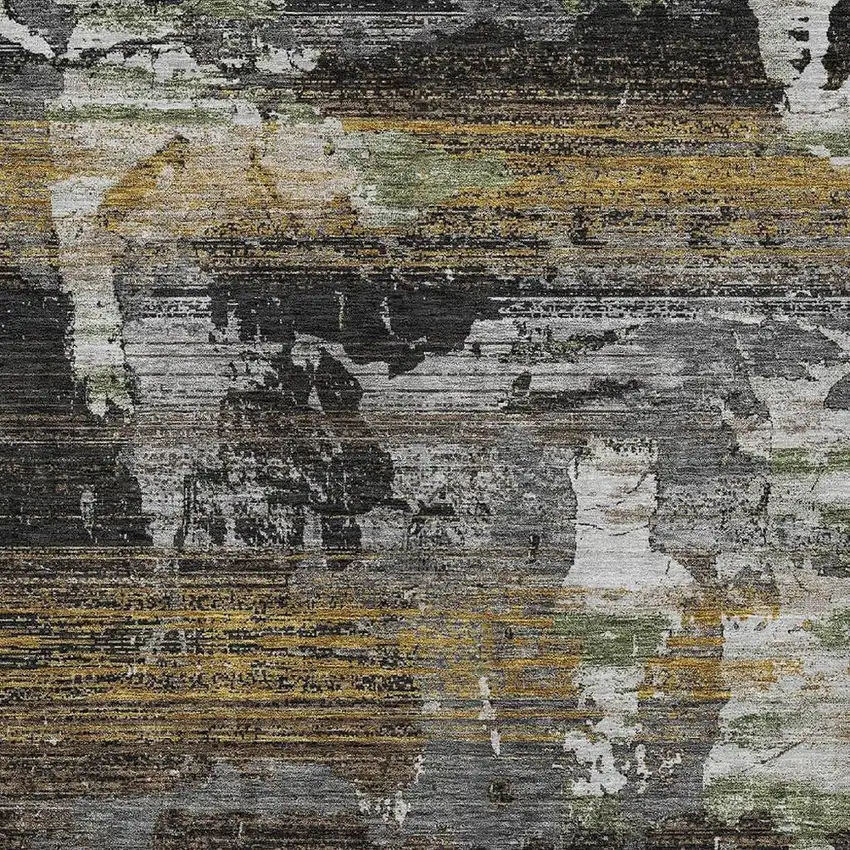 Black And Graphite Abstract Washable Indoor Outdoor Area Rug Photo 2