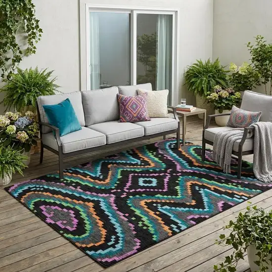 Black And Graphite Abstract Washable Indoor Outdoor Area Rug Photo 1