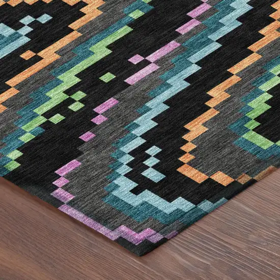 Black And Graphite Abstract Washable Indoor Outdoor Area Rug Photo 3