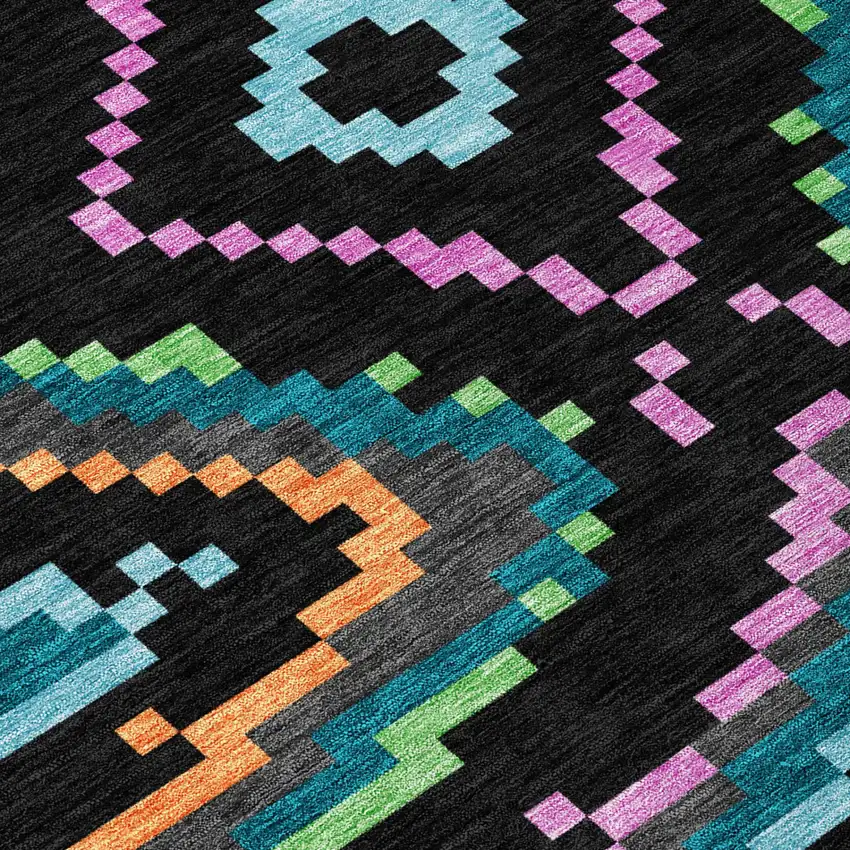 Black And Graphite Abstract Washable Indoor Outdoor Area Rug Photo 4