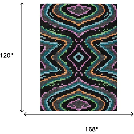 Black And Graphite Abstract Washable Indoor Outdoor Area Rug Photo 5