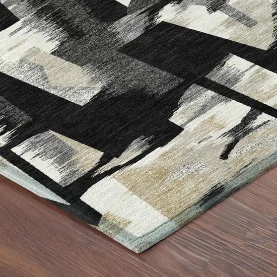 Black And Graphite Abstract Washable Indoor Outdoor Area Rug Photo 4