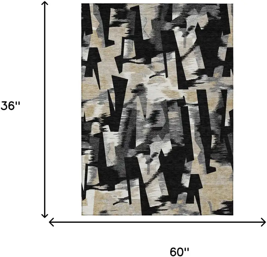 Black And Graphite Abstract Washable Indoor Outdoor Area Rug Photo 5