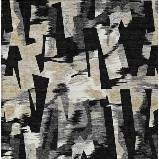 Black And Graphite Abstract Washable Indoor Outdoor Area Rug Photo 5