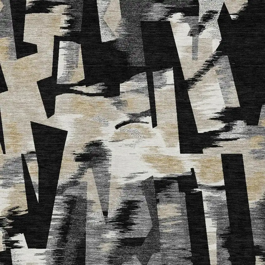 Black And Graphite Abstract Washable Indoor Outdoor Area Rug Photo 4