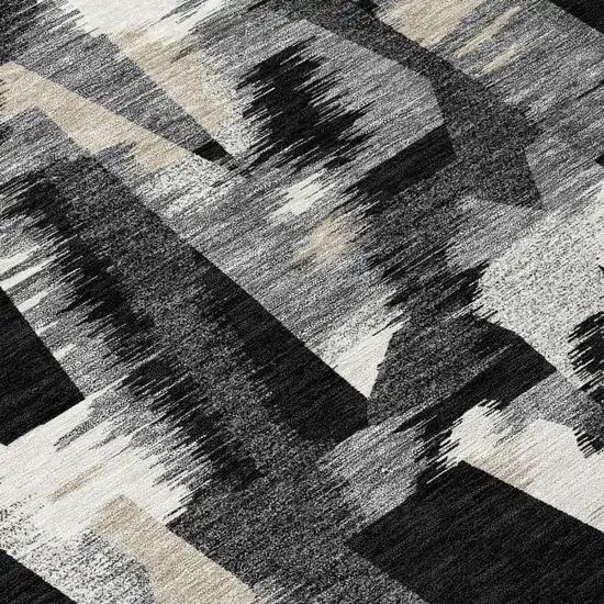 Black And Graphite Abstract Washable Indoor Outdoor Area Rug Photo 3