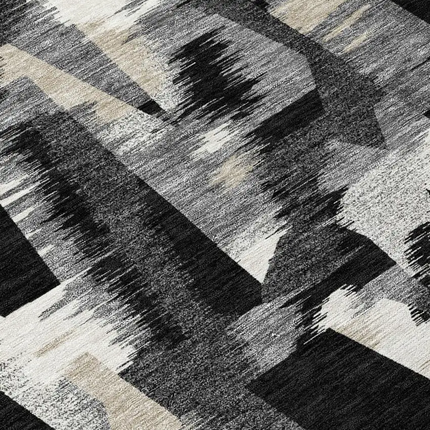 Black And Graphite Abstract Washable Indoor Outdoor Area Rug Photo 3
