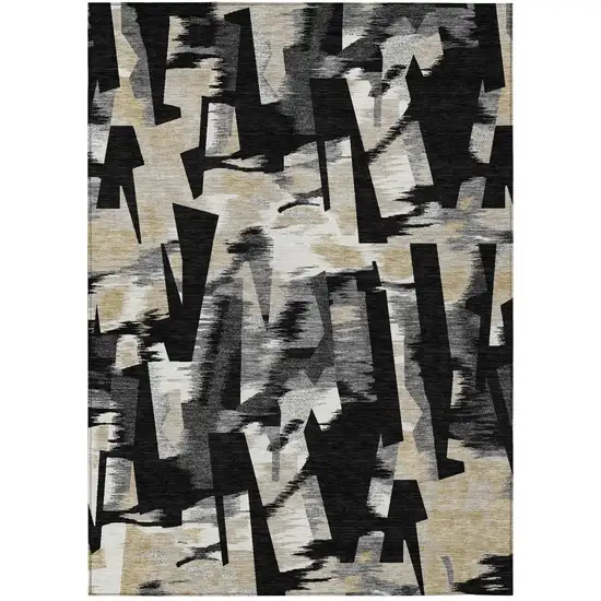 Black And Graphite Abstract Washable Indoor Outdoor Area Rug Photo 2