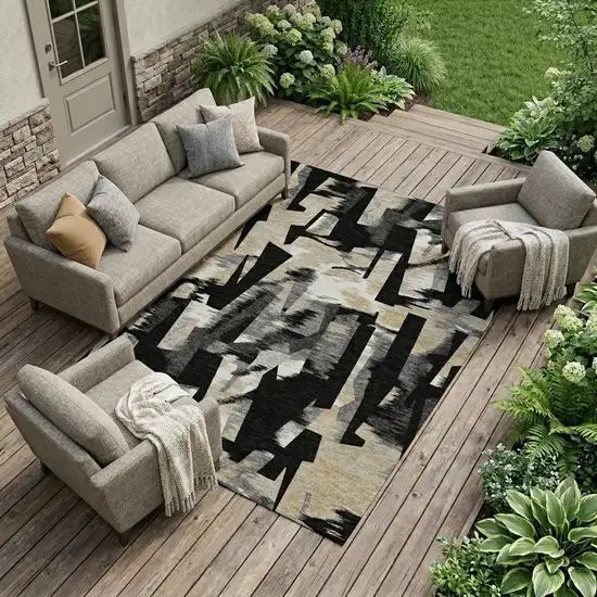 Black And Graphite Abstract Washable Indoor Outdoor Area Rug Photo 1