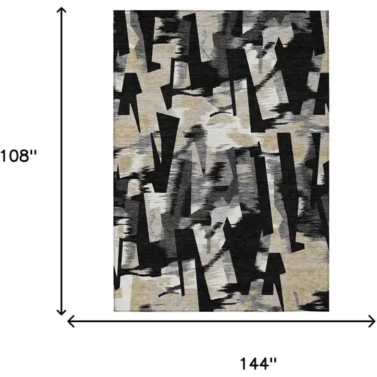Black And Graphite Abstract Washable Indoor Outdoor Area Rug Photo 5