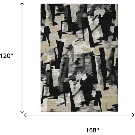 Black And Graphite Abstract Washable Indoor Outdoor Area Rug Photo 5