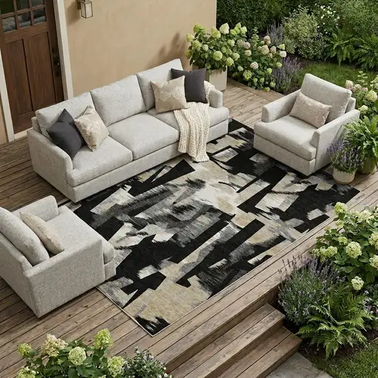 Black And Graphite Abstract Washable Indoor Outdoor Area Rug Photo 1