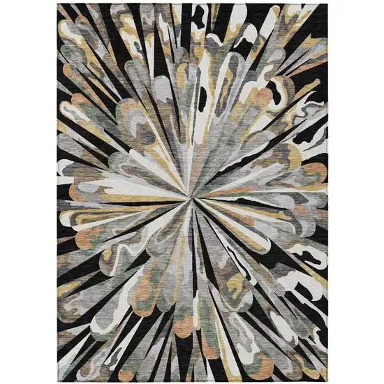 Black And Graphite Abstract Washable Indoor Outdoor Area Rug Photo 3