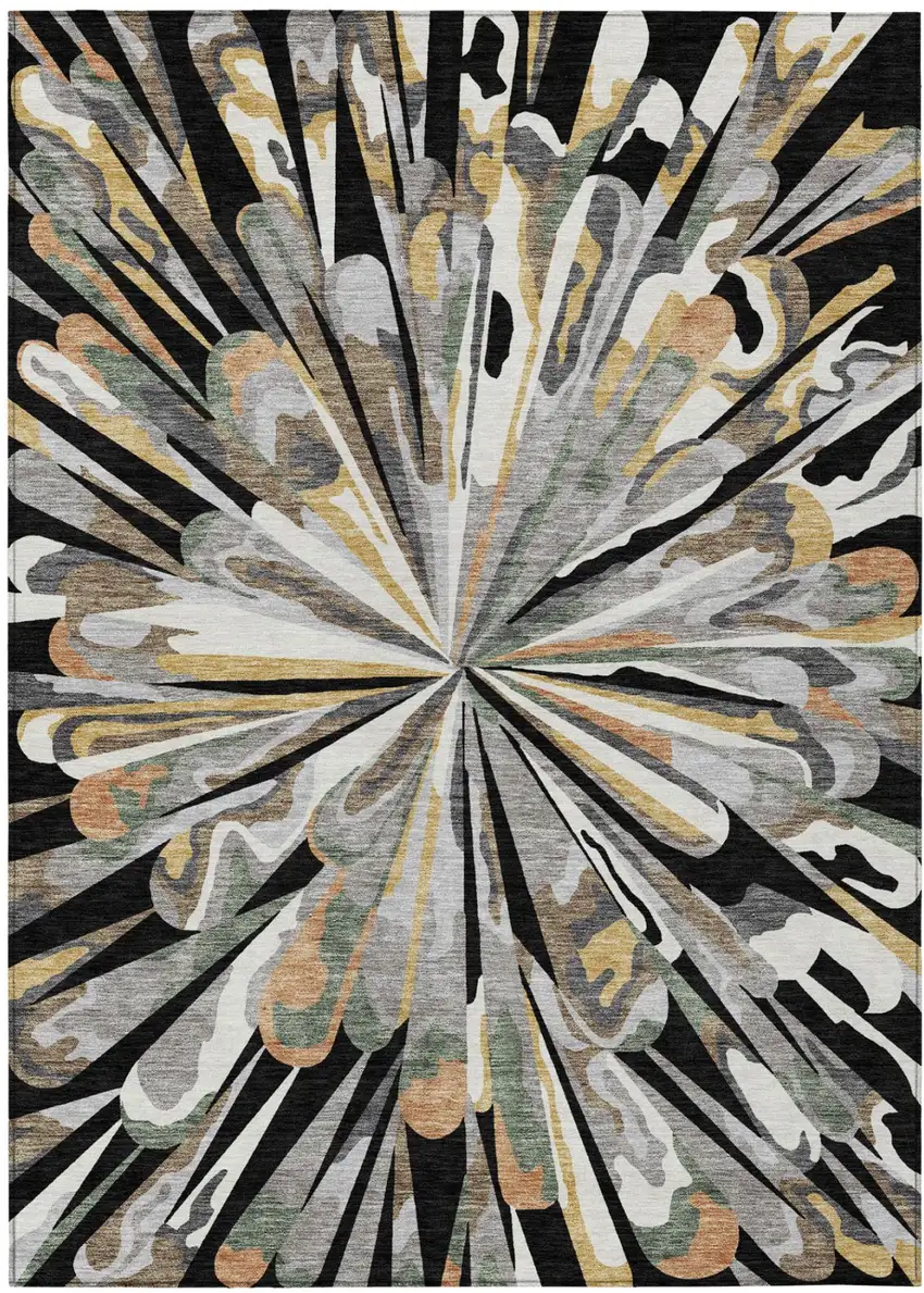 Black And Graphite Abstract Washable Indoor Outdoor Area Rug Photo 3