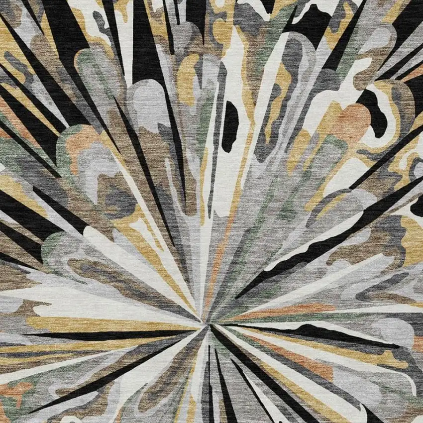 Black And Graphite Abstract Washable Indoor Outdoor Area Rug Photo 9