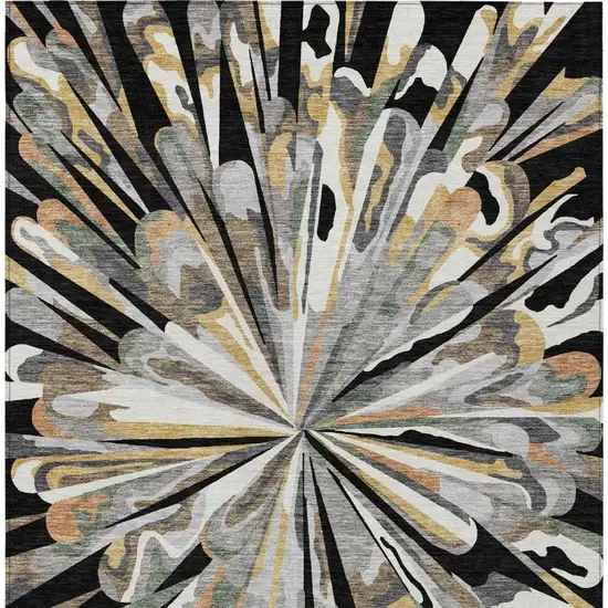 Black And Graphite Abstract Washable Indoor Outdoor Area Rug Photo 6