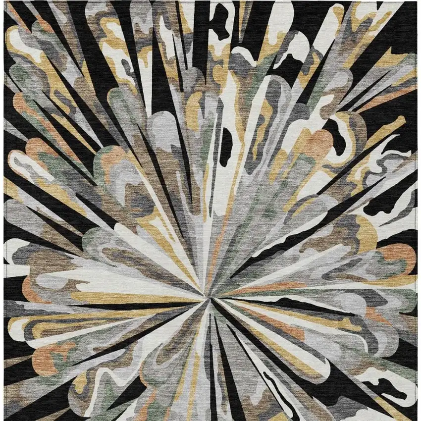 Black And Graphite Abstract Washable Indoor Outdoor Area Rug Photo 6