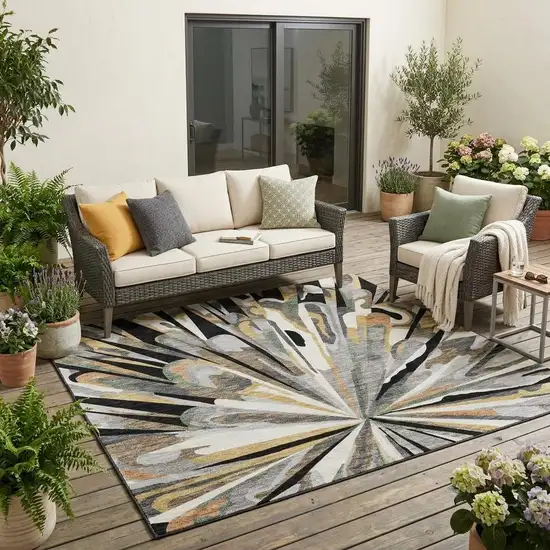 Black And Graphite Abstract Washable Indoor Outdoor Area Rug Photo 1