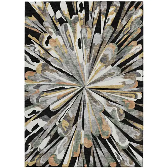 Black And Graphite Abstract Washable Indoor Outdoor Area Rug Photo 2