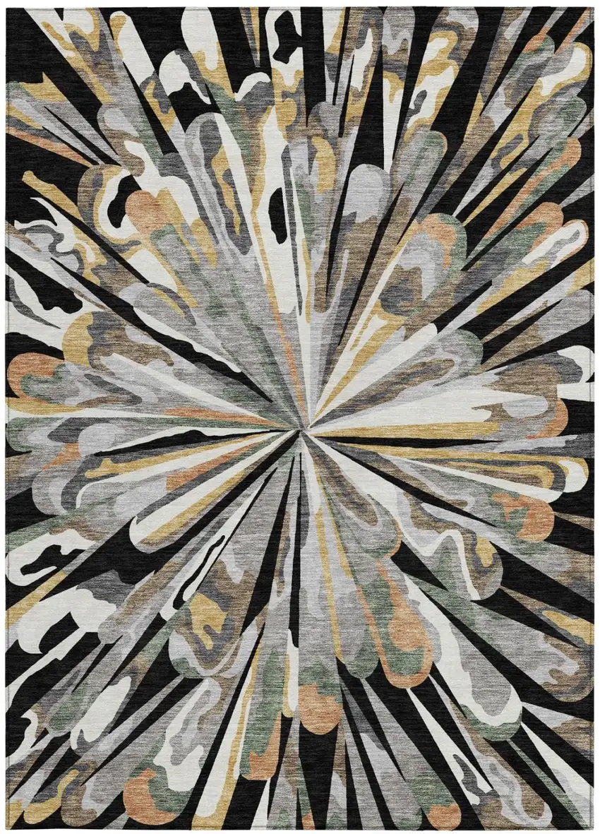 Black And Graphite Abstract Washable Indoor Outdoor Area Rug Photo 2