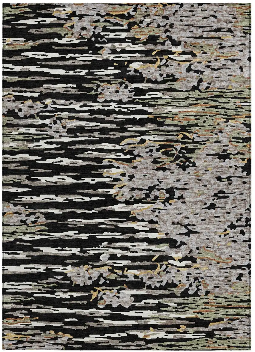 Black And Graphite Abstract Washable Indoor Outdoor Area Rug Photo 2