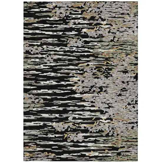 Black And Graphite Abstract Washable Indoor Outdoor Area Rug Photo 2