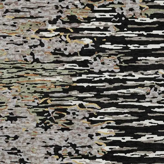 Black And Graphite Abstract Washable Indoor Outdoor Area Rug Photo 3