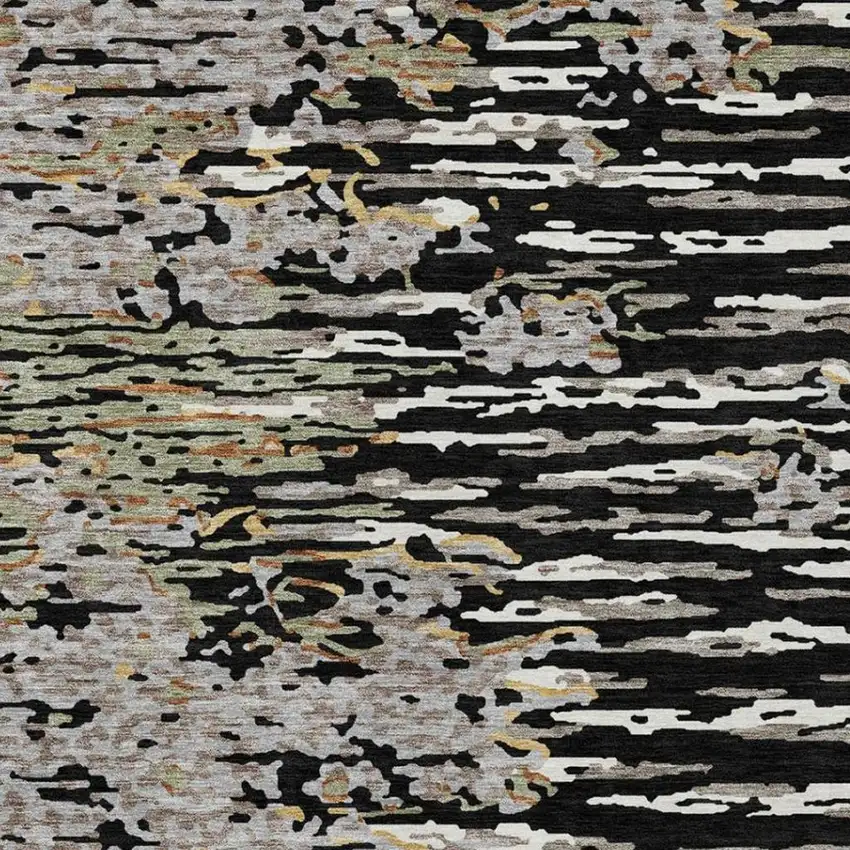 Black And Graphite Abstract Washable Indoor Outdoor Area Rug Photo 3