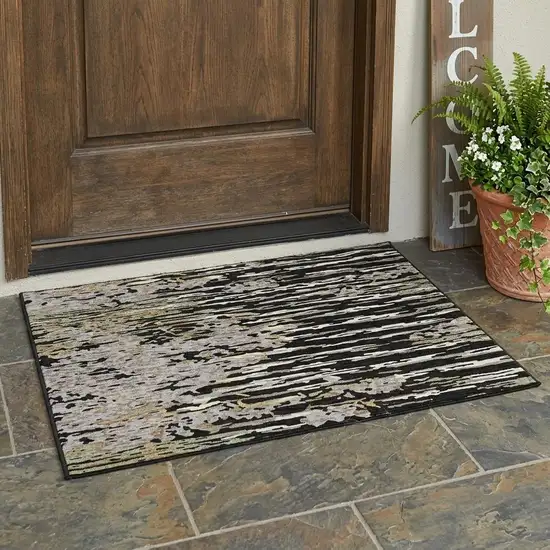 Black And Graphite Abstract Washable Indoor Outdoor Area Rug Photo 1