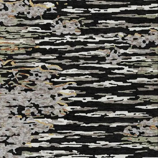 Black And Graphite Abstract Washable Indoor Outdoor Area Rug Photo 9