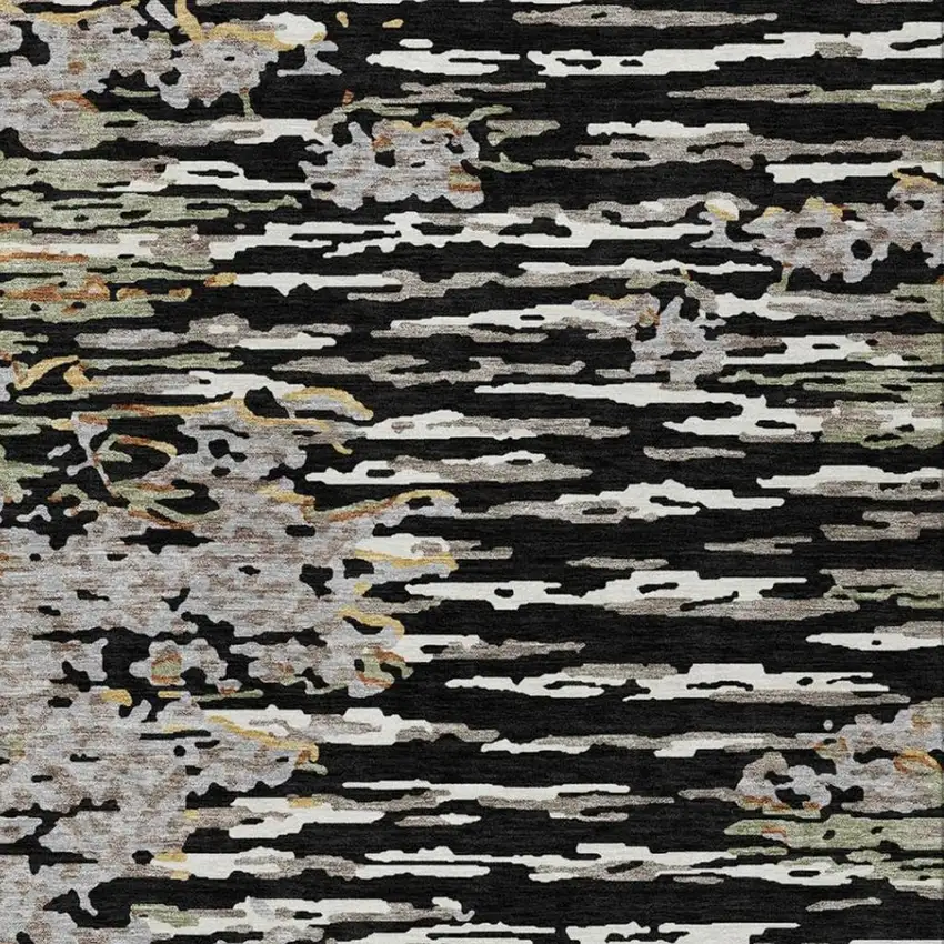 Black And Graphite Abstract Washable Indoor Outdoor Area Rug Photo 9