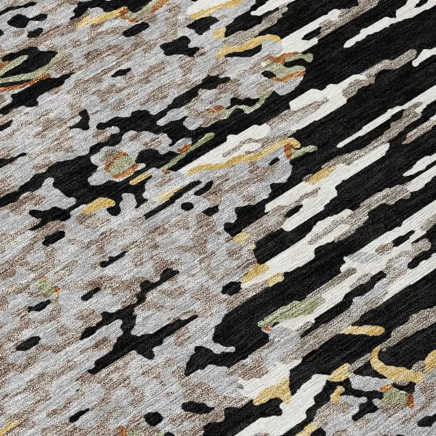 Black And Graphite Abstract Washable Indoor Outdoor Area Rug Photo 6